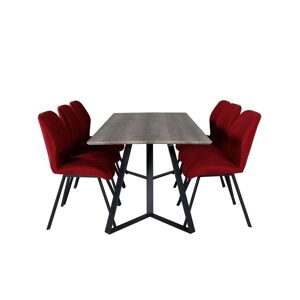 MarinaGRBL spisebordssæt spisebord elletræ dekor grå og 6 Gemma stole rød.