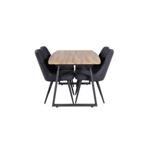 IncaNABL spisebordssæt spisebord  udtræksbord længde cm 160 / 200 elletræ dekor og 4 Velvet Deluxe stole sort.