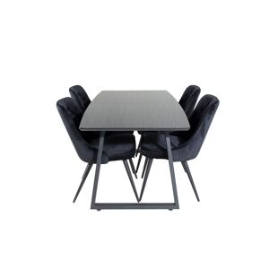 IncaBLBL spisebordssæt spisebord  udtræksbord længde cm 160 / 200 sort og 4 Velvet Deluxe stole velour sort.