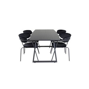IncaBLBL spisebordssæt spisebord  udtræksbord længde cm 160 / 200 sort og 4 Arrow stole velour sort.