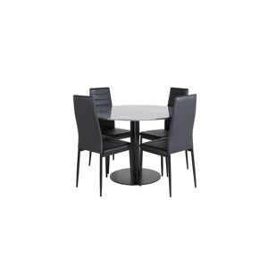 EstelleØ106BLBL spisebordssæt spisebord sort, marmor og 4 Slim High Back stole PU kunstlæder sort.