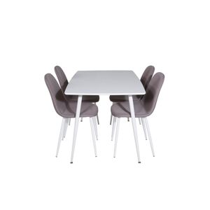 Polar120X80WHWH spisebordssæt spisebord hvid og 4 Polar stole grå, hvid.