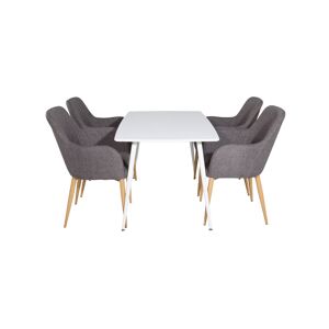 Polar120X80WHWH spisebordssæt spisebord hvid og 4 Comfort stole grå, eg dekor.
