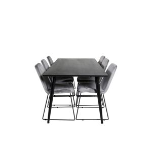 Dipp180x90BLBL spisebordssæt spisebord sort og 6 Muce stole velour grå.
