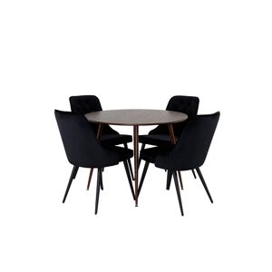 PlazaWA100 spisebordssæt spisebord valnød dekor og 4 Velvet Deluxe stole velour sort.