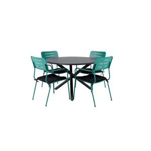 Alma havesæt bord Ø120cm og 4 stole Nicke grøn, sort.