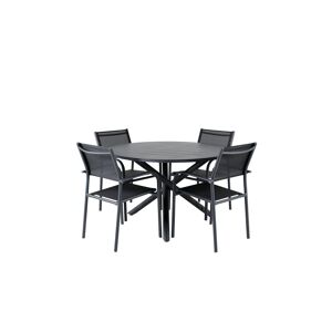 Alma havesæt bord Ø120cm og 4 stole Santorini sort.