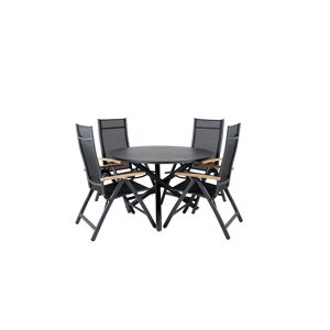 Alma havesæt bord Ø120cm og 4 stole L5pos Panama sort.
