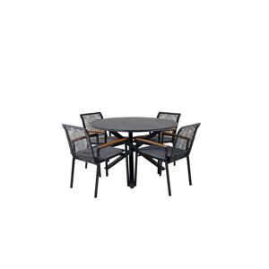 Alma havesæt bord Ø120cm og 4 stole Dallas sort, natur.