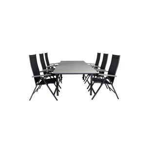 Levels havesæt bord 100x160/240cm og 6 stole L5pos Albany sort, grå.