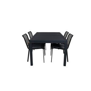 Marbella havesæt bord 100x160/240cm og 4 stole Dallas sort, natur.