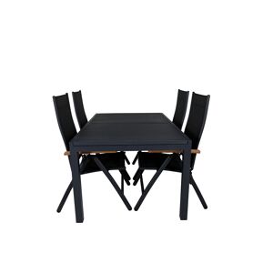 Marbella havesæt bord 100x160/240cm og 4 stole Panama sort.