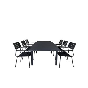 Marbella havesæt bord 100x160/240cm og 6 stole armlænS Nicke grøn, sort.