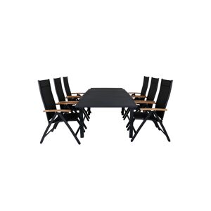 Marbella havesæt bord 100x160/240cm og 6 stole Panama sort.