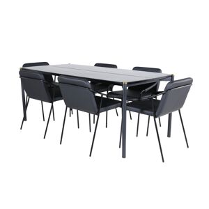Pelle spisebordssæt spisebord sort og 6 Tvist stole PU kunstlæder sort.