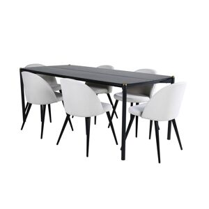Pelle spisebordssæt spisebord sort og 6 Velvet stole fløjl beige, sort.