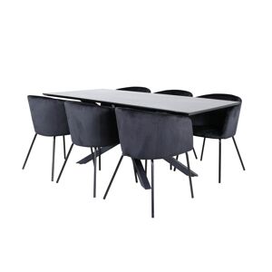 PiazzaBLBL spisebordssæt spisebord sort og 6 Berit stole velour sort.