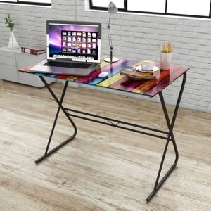 vidaXL Glasskrivebord med regnbuemønster