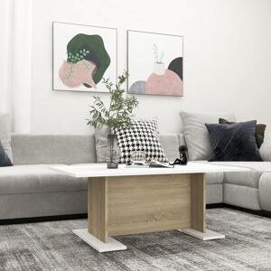 vidaXL sofabord 103,5x60x40 cm spånplade hvid og sonoma-eg