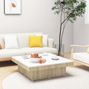 vidaXL sofabord 90x90x28 cm spånplade hvid og sonoma-eg