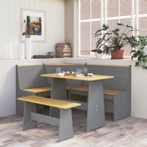 vidaXL spisebordssæt 3 dele massivt fyrretræ gyldenbrun og grå