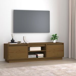 vidaXL tv-bord 140x35x40 cm massivt fyrretræ gyldenbrun