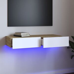 vidaXL tv-bord med LED-lys 90x35x15,5 cm hvid og sonoma-eg