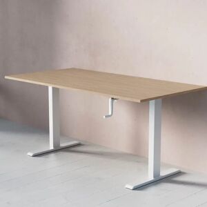 Direkt Interiör Standard Hæve- sænkebord med håndsving, Størrelse 160x80 cm, Bordplade Eg, Stativ Hvid