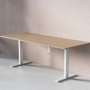 Direkt Interiör Standard Hæve- sænkebord med håndsving, Størrelse 200x80 cm, Bordplade Eg, Stativ Hvid