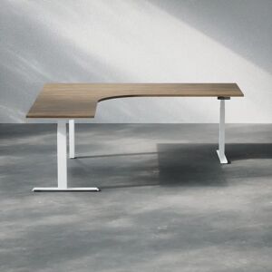 Direkt Interiör Hæve sænkebord hjørneskrivebord - Premium, Størrelse 200x200 cm, Bordplade Valnød, Stativ Hvid