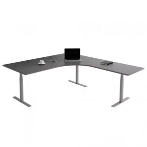 Direkt Interiör Fast hjørne skrivebord, Størrelse 160 x 200 cm, Bordplade Mørkegrå, Stativ Sølv