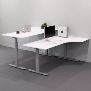 Brizley of Scandinavia Hæve sænkebord buet - Premium, Størrelse 180x120 cm, Bordplade Hvid, Stativ Sølv