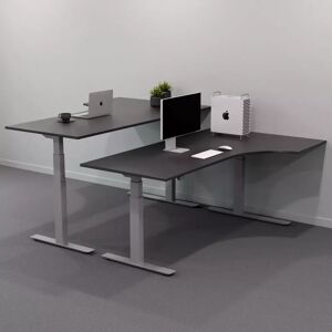 Brizley of Scandinavia Hæve sænkebord buet - Premium, Størrelse 160x120 cm, Bordplade Sort, Stativ Sølv