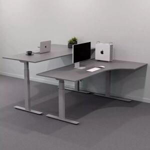 Brizley of Scandinavia Hæve sænkebord buet - Premium, Størrelse 160x120 cm, Bordplade Mørkegrå, Stativ Sølv