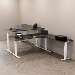 Direkt Interiör Hæve sænkebord hjørneskrivebord - Premium, Størrelse 160x200 cm, Bordplade Sort, Stativ Hvid
