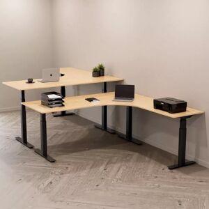 Direkt Interiör Hæve sænkebord hjørneskrivebord - Premium, Størrelse 160x200 cm, Bordplade Birk, Stativ Sort