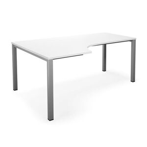 Hjørneskrivebord Duo-U, LxB 1800x1200/800 mm venstre, hvid/sølv