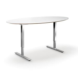 Hæve sænke konferencebord Trend, elips, LxB 1900x1000 mm, hvid/krom, 6