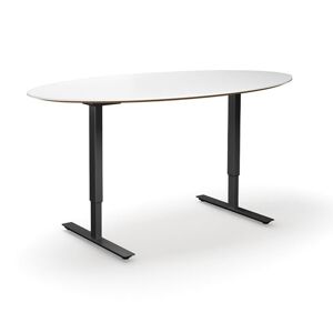 Hæve sænke konferencebord Trend, elips, LxB 1900x1000 mm, hvid/sort, 6
