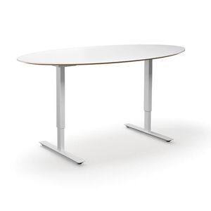 Hæve sænke konferencebord Trend, elips, LxB 1900x1000 mm, hvid/hvid, 6