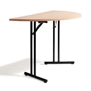 Halvrundt mødebord, sammenklappeligt, 1200x600 mm, bøg/sort