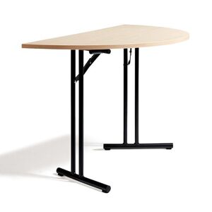 Halvrundt mødebord, sammenklappeligt, 1200x600 mm, birk/sort