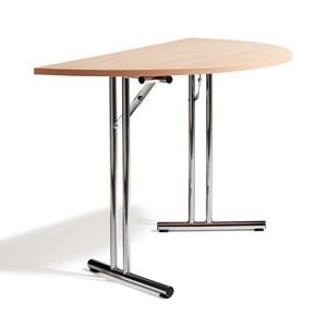 Halvrundt mødebord, sammenklappeligt, 1200x600 mm, bøg/krom