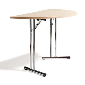 Halvrundt mødebord, sammenklappeligt, 1200x600 mm, birk/krom