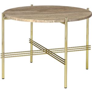 DEMO Gubi TS Coffee Table - Dia.55 - Warm Taupe Travertine - Messing Stel