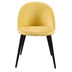 Velvet spisebordsstol, m. armlæn - gul velour og metal