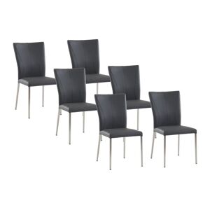 Unique Lote de 6 sillas TALICIA - Piel sintética y acero pulido - Gris
