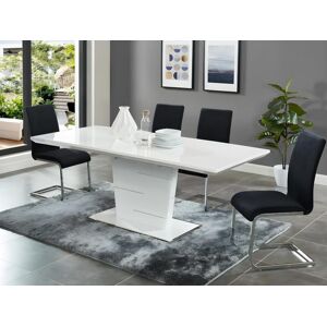 Unique Mesa de comedor extensible AMELLE - 6 a 8 comensales - MDF blanco lacado