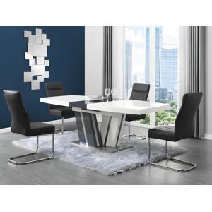 Unique Mesa de comedor extensible NOAMI II - 6 a 8 comensales - MDF lacado gris y blanco