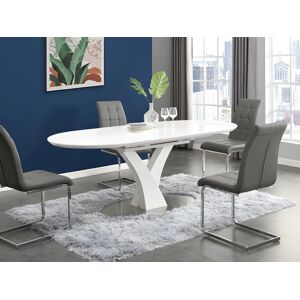 Unique Mesa de comedor extensible - 6 a 8 comensales - MDF y metal inoxidable - Blanco lacado - TALARA